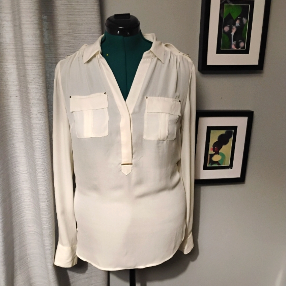 White House Black Market Long Sleeved Silk Bouse, Sz 8 NWT